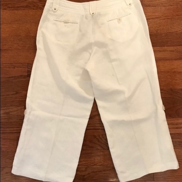 WHITE LINEN CAPRI PANTS LARRY LEVINE SIZE 4 SUMMER RESORT VACATION - Picture 2 of 5